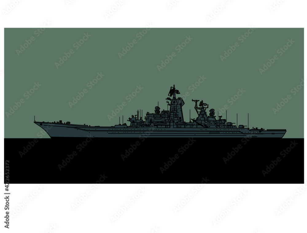 Projekt 1144. Kirov class battlecruiser. Soviet nuclear-powered guided missile cruisers. Vector image for illustrations and infographics.