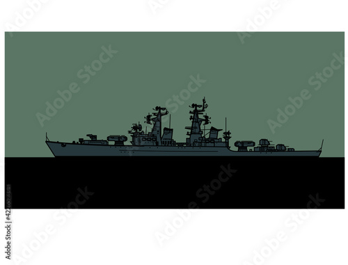 Projekt 58. Kynda class cruiser. Soviet guided missile cruiser. Grozny. Vector image for illustrations and infographics.