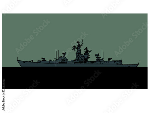 Projekt 1134. Kresta I class cruiser. Soviet guided missile cruiser. Admiral Zozulya. Vector image for illustrations and infographics.