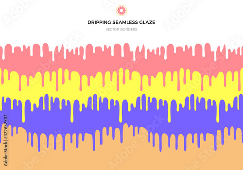 Vector Set of Flowing Colorful Glaze Background. Seamless Borders Design for Banners, Web and Packaging. Sweet Ice Cream Texture Concept.