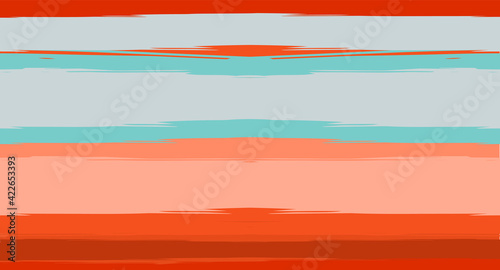 Orange, Brown Lines Seamless Summer Pattern, Vector Watercolor Sailor Stripes. Retro Vintage Grunge Fabric Fashion Design Horizontal Brushstrokes. Simple Painted Ink Trace, Geometric Cool Autumn Print