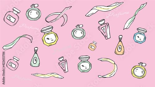 Hand drawn perfumery doodle set the background