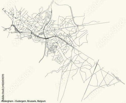 Black simple detailed street roads map on vintage beige background of the quarter Auderghem  Oudergem  municipality of Brussels  Belgium