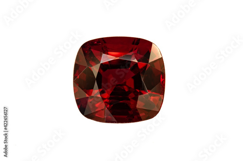 Red spinel faceted gemstone from Mogok region, Myanmar. Square antique cut. 2.4 carats, 8mm square. 