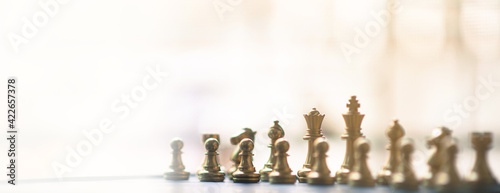Chess on board in competition, strategy, concept, victory and leadership.