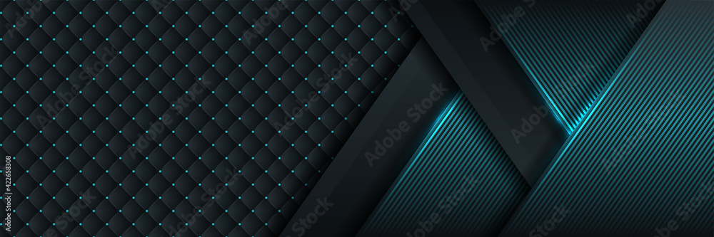 Obraz premium Dark blue abstract dynamic background with overlap layers. 3d cover science, futuristic, energy technology concept of business presentation banner for sale event night party