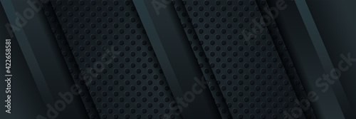 Dark blue abstract dynamic background with overlap layers. 3d cover science, futuristic, energy technology concept of business presentation banner for sale event night party