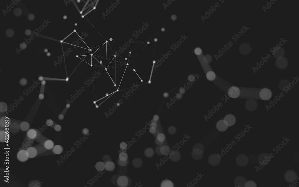 Abstract background. Molecules technology with polygonal shapes, connecting dots and lines. Connection structure. Big data visualization.