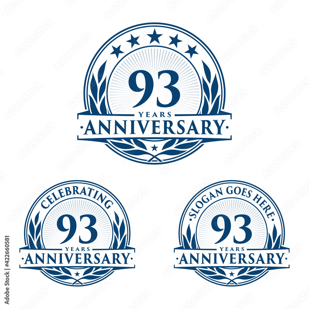 93 years anniversary logo set. 93rd years anniversary celebration logotype. Vector and illustration. 93 years anniversary logo set. 93rd years anniversary celebration logotype. Vector and illustration.