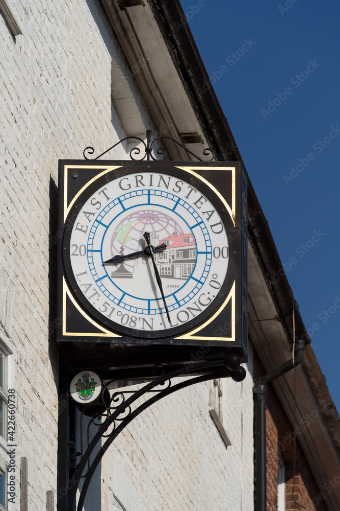 EAST GRINSTEAD,  WEST SUSSEX, UK - MARCH 22 : Town clock of East Grinstead in West Sussex on March 22, 2021