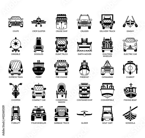 Set of vehicle thin line and pixel perfect icons for any web and app project.