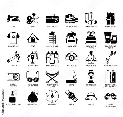 Set of backpacker thin line and pixel perfect icons for any web and app project.