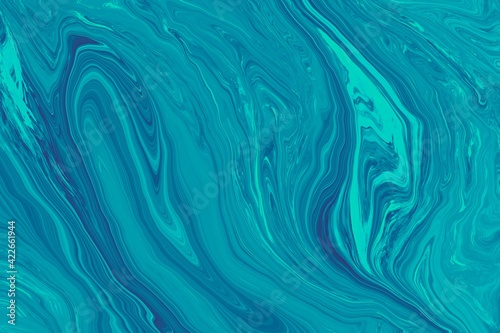 Trendy turquoise marble pattern. Abstract fluid art. Luxury alcohol ink painting. Swirls of semi-precious stones, ripples of agate. Layout element for social networks, calling card, cover, brochure. 