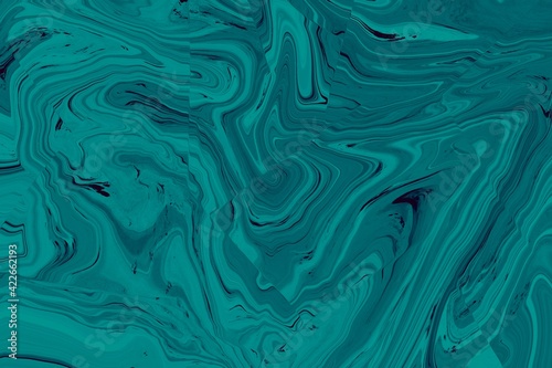 Trendy tidewater green marble pattern. Abstract fluid art. Luxury alcohol ink painting. Semi-precious stones, ripples of agate. Layout element for social networks, calling card, cover, brochure. 