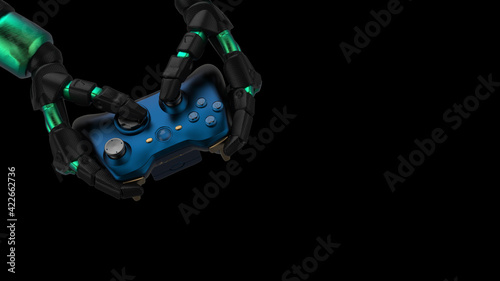 video game controller, 3d rendering, gray background, Xbox controller, black background, isolated game controller	
mechanical hand using controller, robot playing games using a controller