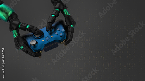 video game controller, 3d rendering, gray background, Xbox controller, white background, isolated game controller mechanical hand using controller, robot playing games using controller