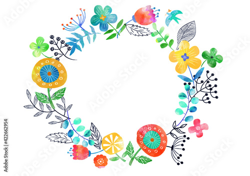 北欧風_水彩草花模様フレーム