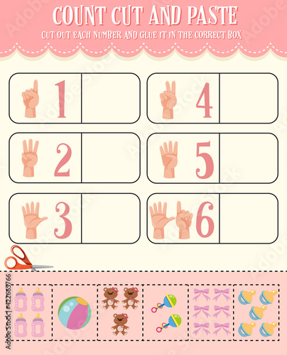 Count cut and paste math worksheet for children