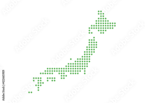 日本地図 簡略ドットイラスト 緑色の丸
