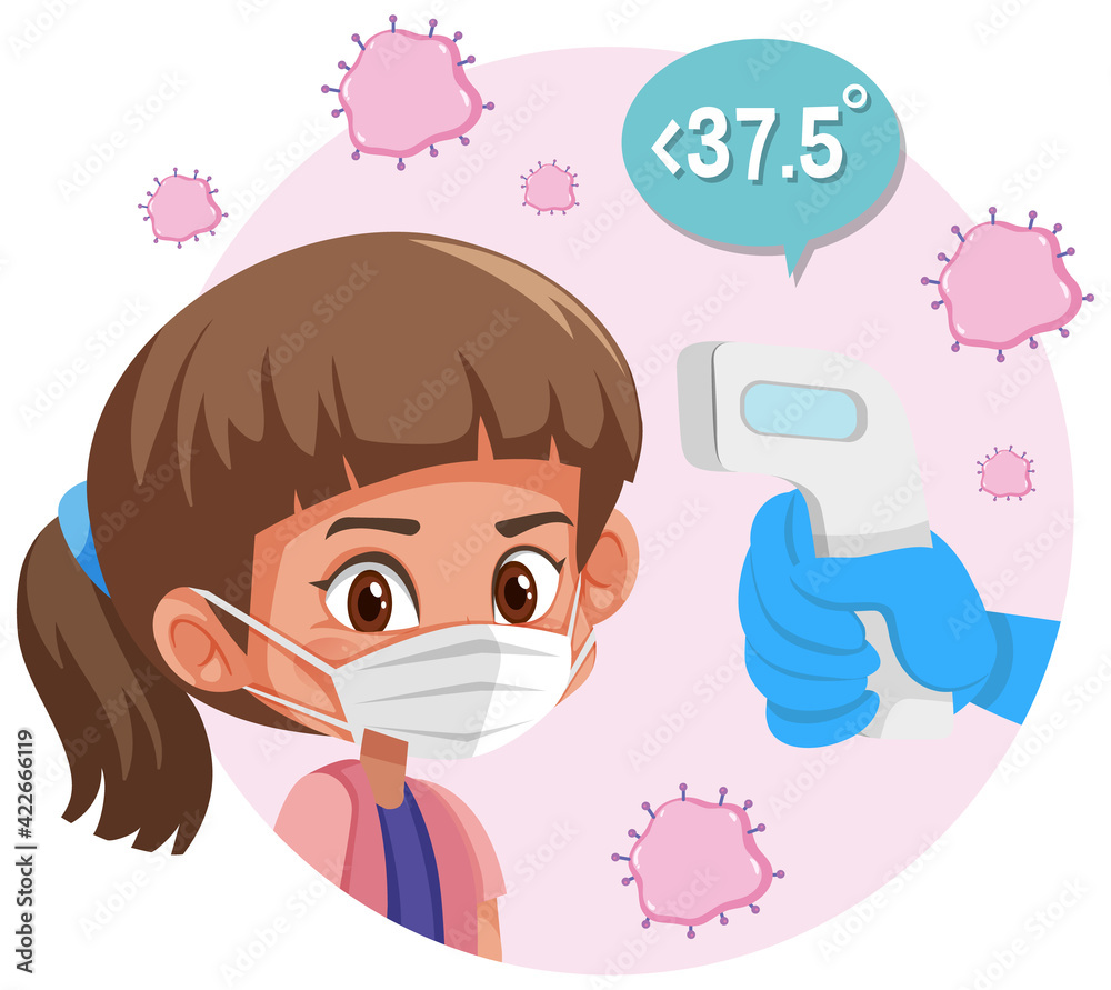 Body temperature checking with a girl wearing mask Body temperature checking with a girl wearing mask