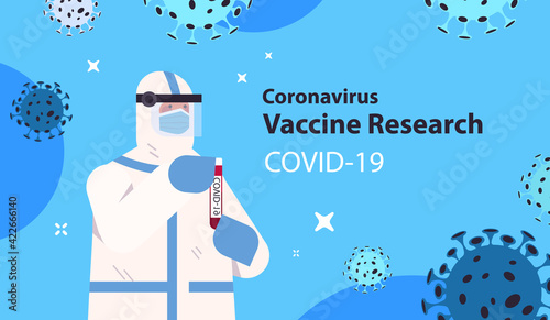 scientist holding vial bottle with coronavirus vaccine researcher working in lab vaccine development concept