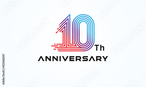 Abstract 10 Number Logo, number 10 monogram line style, usable for anniversary, business and tech logos, flat design logo template, vector illustration