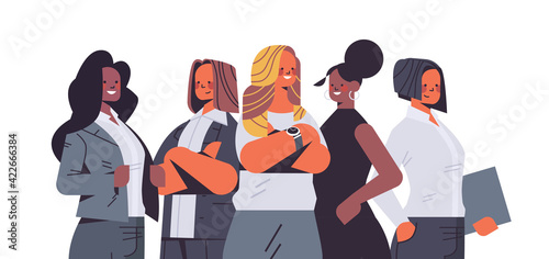 mix race businesswomen in formal wear standing together women's team concept successful business people group