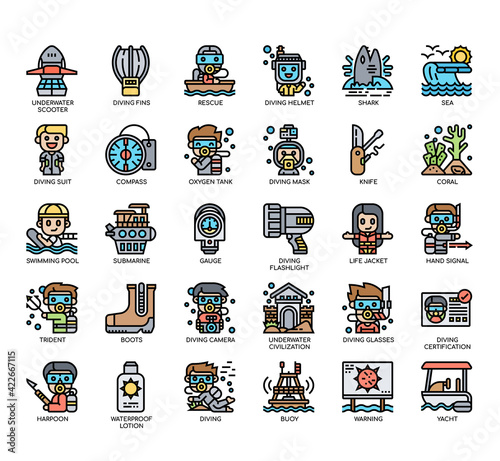 Set of Diving Element thin line and pixel perfect icons for any web and app project.