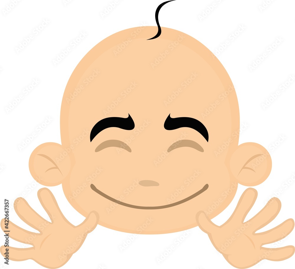 Vector emoticon illustration of a happy cartoon baby waving with his hands Vector emoticon illustration of a happy cartoon baby waving with his hands