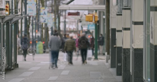 Wallpaper Mural People Walking Busy Downtown City Street Sidewalk with Cars Traffic and Buildings in Vancouver Canada Torontodigital.ca