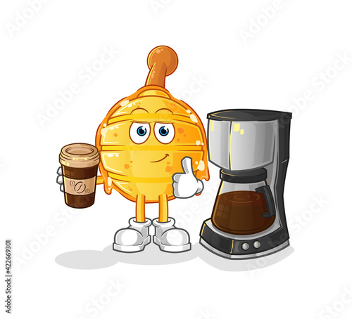 honey spoon drinking coffee illustration. character vector