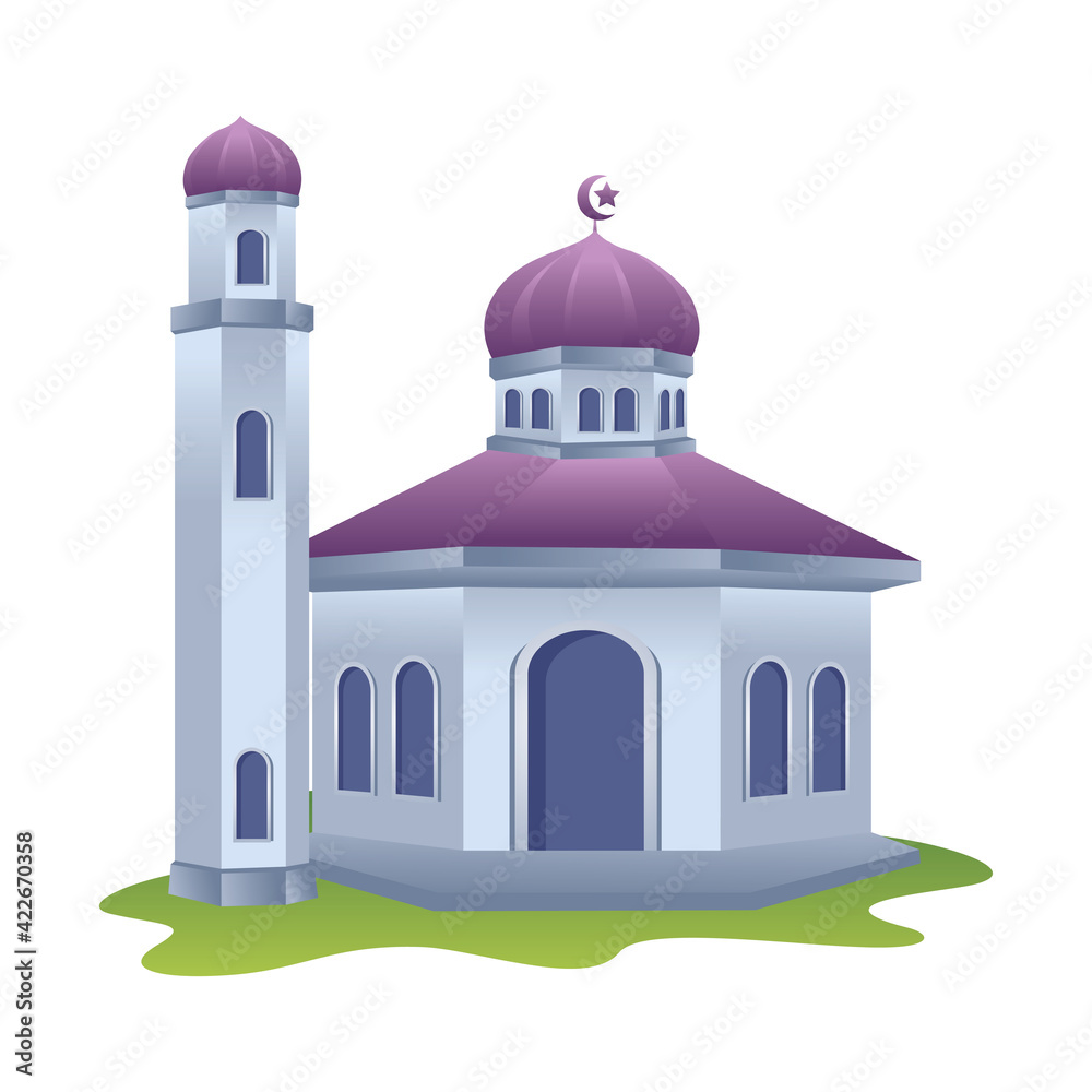 Islamic mosque building flat design illustration, Ramadan Mubarak element design