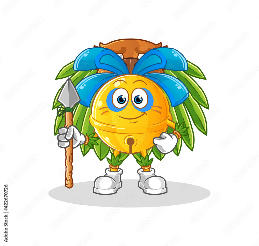 Naklejka premium jingle bell tribal man mascot. cartoon vector