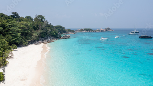 Fototapeta Naklejka Na Ścianę i Meble -  Blue ocean with clean sandy beach at Similan island, Similan No.8 at Similan national park, Phuket, Thailand 2021