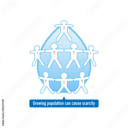 Paper cut people wrap around water drop represent increasing of population can cause water scarcity. Vector Illustration outline flat design style.