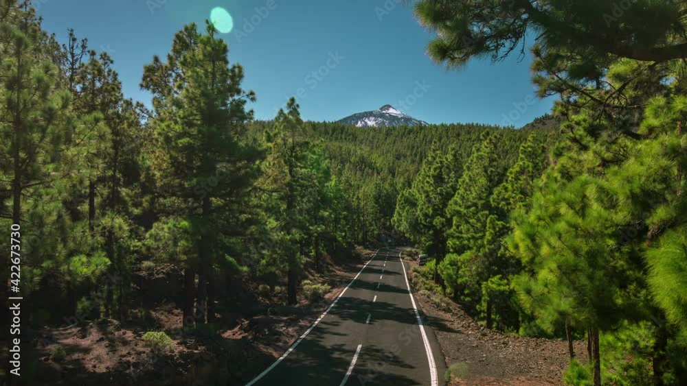 Tenerife, view from above to the road. Sunny day timelapse of Volcano Teide. 4K panorama Tenerife, view from above to the road. Sunny day timelapse of Volcano Teide. 4K panorama