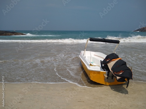 Boats on the beach, Kovalam beach seascape view