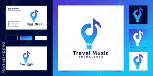 Photography music travel logo design template and business card