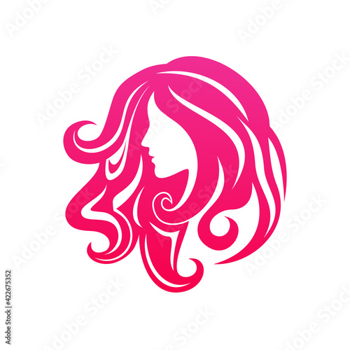 beauty care salon logo silhouette Woman with beautiful hair concepts