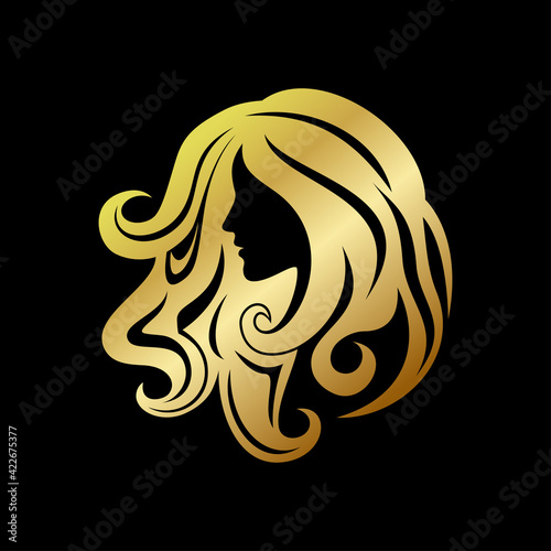 beauty hair extension logo with gold on black colors