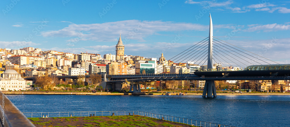 Golden Horn Metro Bridge across the Golden Horn at Bosphorus strait in Istanbul, Turkey