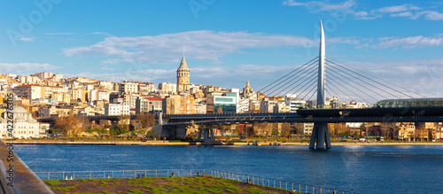 Golden Horn Metro Bridge across the Golden Horn at Bosphorus strait in Istanbul, Turkey photo