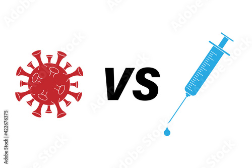 Medical syringe with vaccine. Covid-19 coronavirus vaccination concept