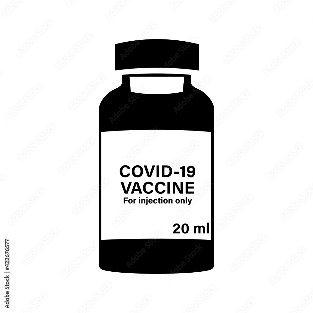 Simple illustration of vaccine bottle. Covid-19 coronavirus vaccination concept Simple illustration of vaccine bottle. Covid-19 coronavirus vaccination concept