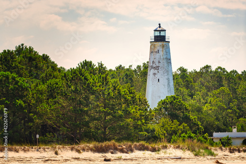 The Georgetown lighthouse on North Island at the end of Winyah bay near Georgetown, South Carolina, USA.