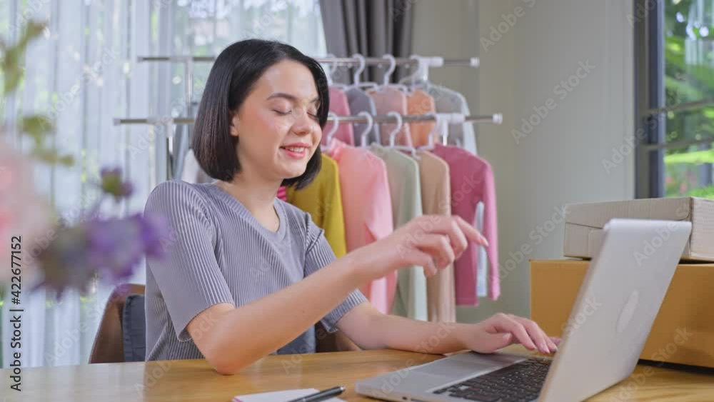 Caucasian girl feeling happy to get order confirmation from customer. Caucasian girl feeling happy to get order confirmation from customer.