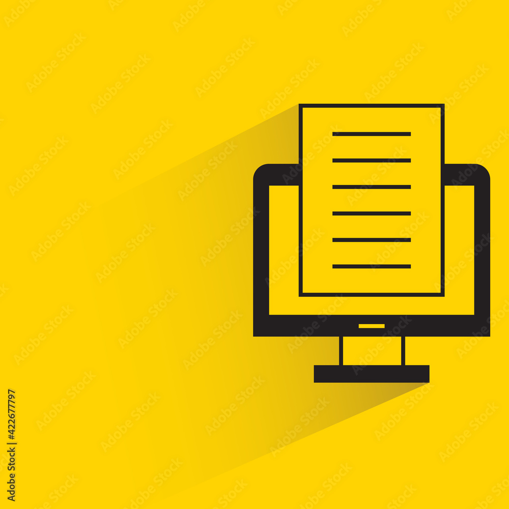 document in desktop computer with shadow on yellow background document in desktop computer with shadow on yellow background