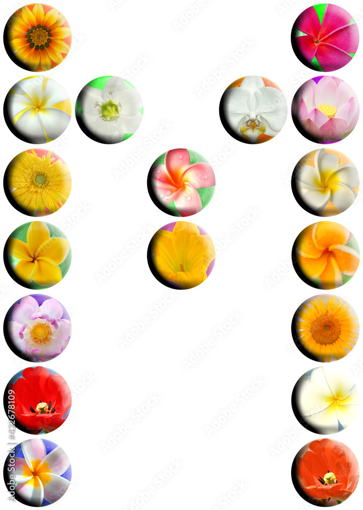 Lettre m, boutons fleuris 