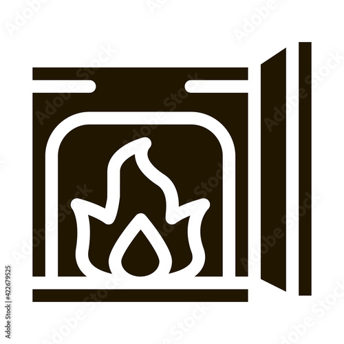 open fire in stove icon Vector Glyph Illustration