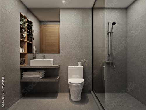 Toilet in modern bathroom interior 3D render